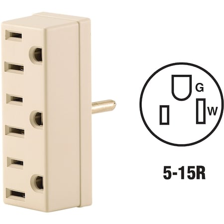 Leviton Straight Blade Receptacle, 5-15R, 15 A, 125V AC, 2 Pole, 3 Wire, Grounded 009-00697-00I